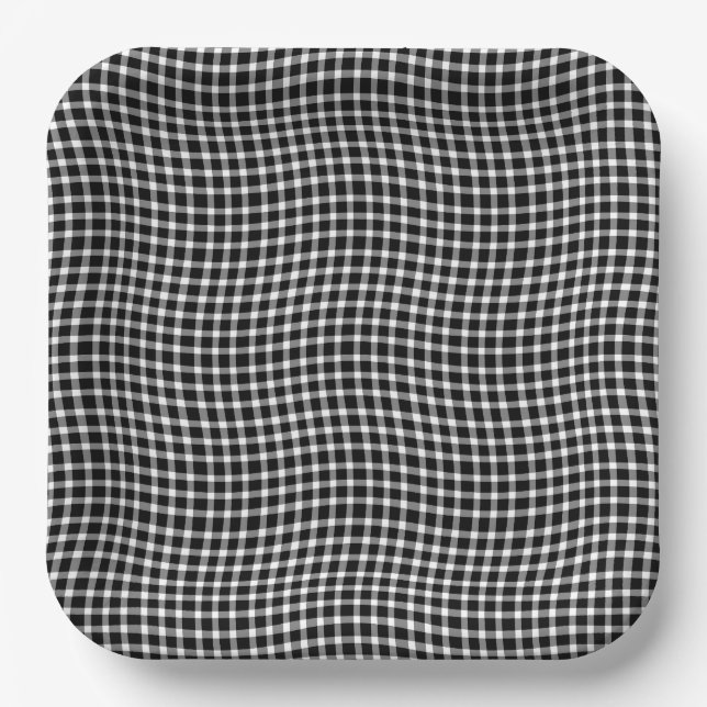 Black White Plaid Chequered Seamless Pattern Paper Plate (Front)