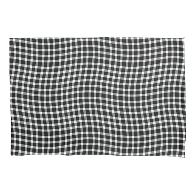 Black White Plaid Chequered Seamless Pattern Pillowcase (Front-Left)