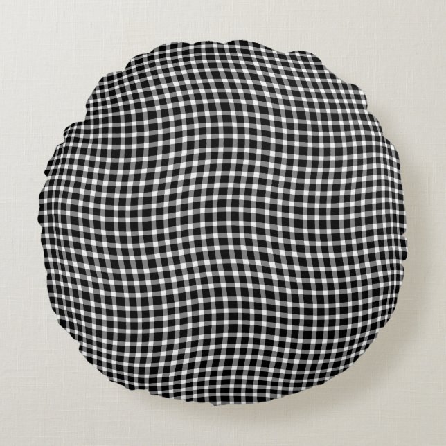 Black White Plaid Chequered Seamless Pattern Round Cushion (Front)