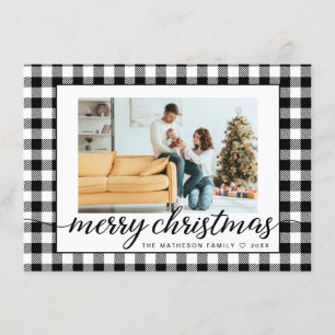 Black white Plaid Christmas Photo Gingham Modern Holiday Card