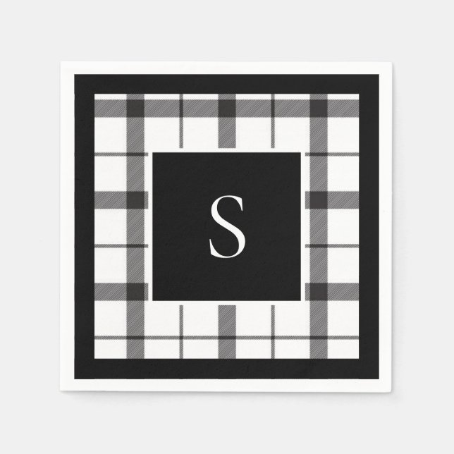 Black, White, Plaid, Classy, Chic, Modern Napkin (Front)
