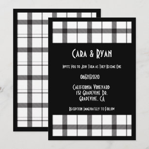 Black, White, Plaid, Classy, Chic, Modern Wedding Invitation