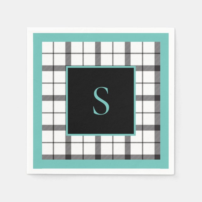 Black, White, Plaid, Green Classy, Chic, Modern Napkin (Front)