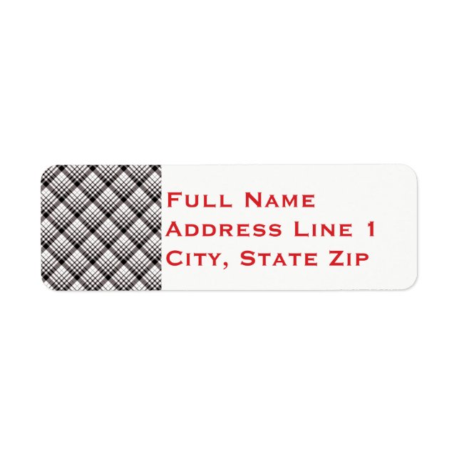 Black White Plaid Holiday Return Address Label (Front)