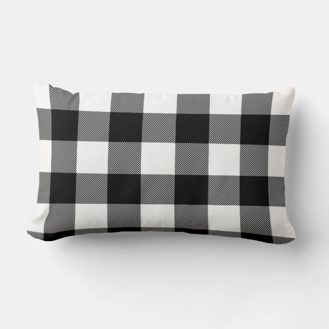 Black, White Plaid  Lumbar Cushion (Front)