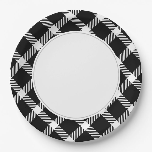 Black & White Plaid   Paper Plate (Front)