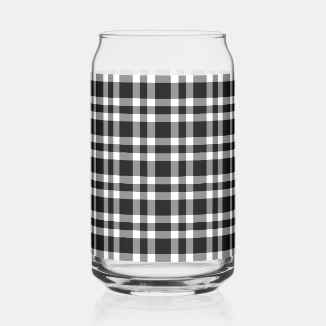 Black White Plaid Pattern Can Glass (Front)