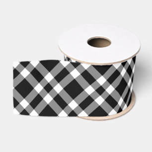 Black White Plaid Pattern Grosgrain Ribbon