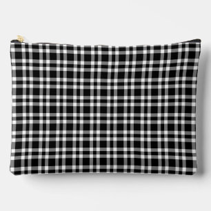 Black White Plaid Pattern Large Accessory Pouch
