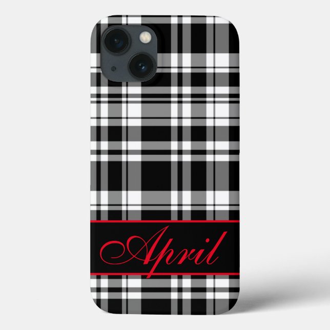 Black White Plaid pattern | monogrammed  Case-Mate iPhone Case (Back)