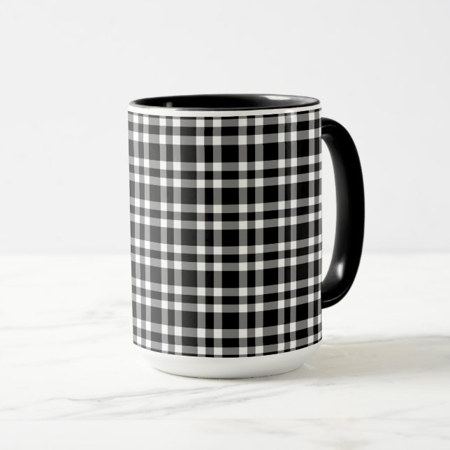 Black White Plaid Pattern Mug (Front Right)