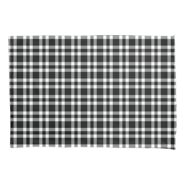 Black White Plaid Pattern Pillowcase (Front-Left)