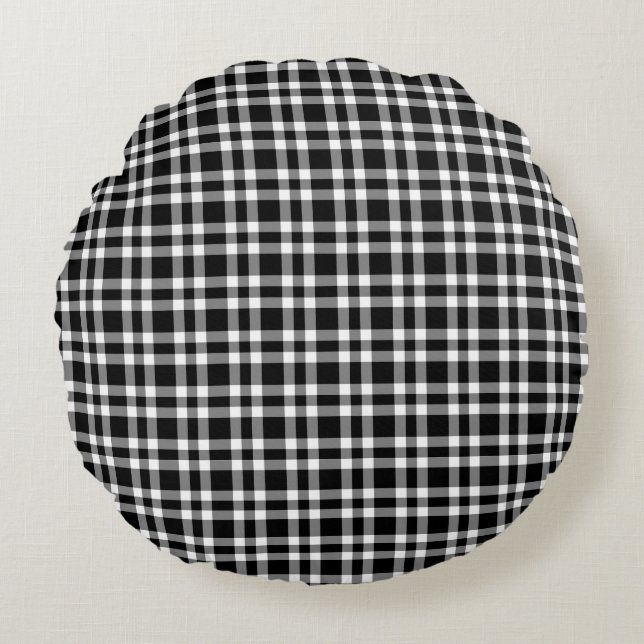 Black White Plaid Pattern Round Cushion (Front)