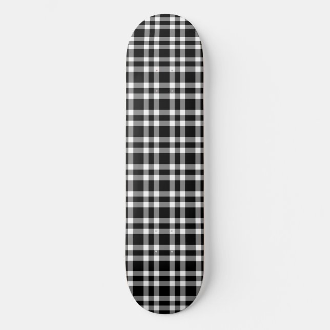 Black White Plaid Pattern Skateboard (Front)