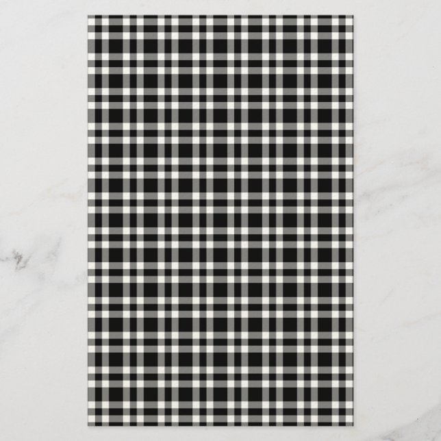 Black White Plaid Pattern Stationery (Front)