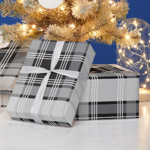 Black White Plaid Pattern Stripes Gift Wrapping Paper