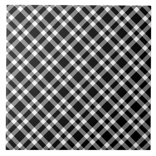Black White Plaid Pattern Tile (Front)