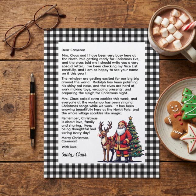 Black & White Plaid Personalised Letter From Santa (Creator Uploaded)