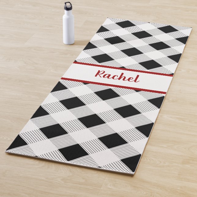 Black & White plaid, personalised Yoga Mat (In Situ)