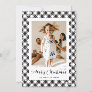 Black White Plaid Photo Merry Christmas Card