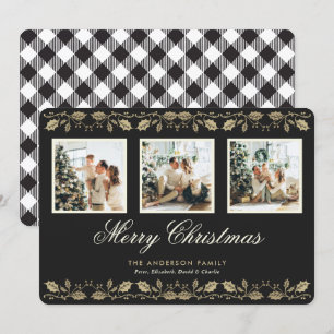 Black White Plaid Photo Merry Christmas Card
