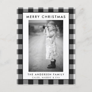 Black White Plaid Photo Merry Christmas Card