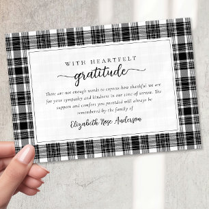 Black White Plaid Sympathy Funeral Thank You Card