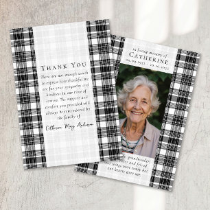 Black White Plaid Sympathy Photo Funeral Thank You Card