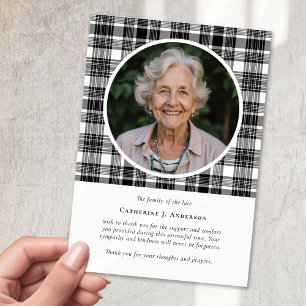 Black White Plaid Sympathy Photo Funeral Thank You Card