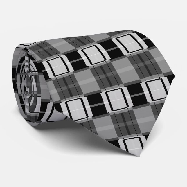 Black White Plaid Tie (Rolled)