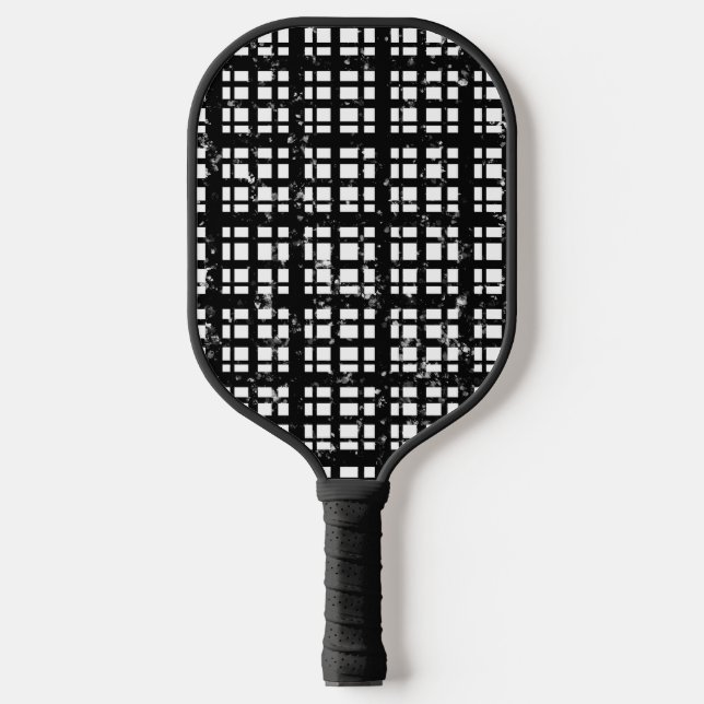 Black & White Plaid with Paint Splatter Crew Socks Pickleball Paddle (Front)