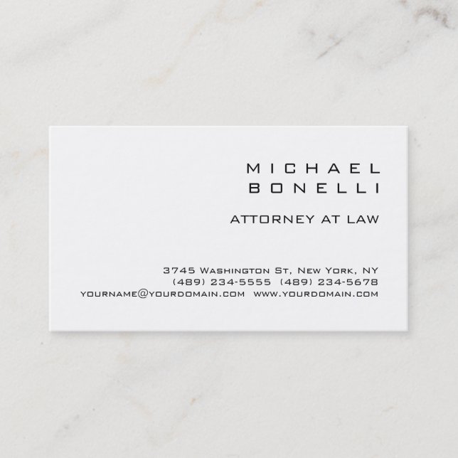 Black & White Plain Attorney at Law Business Card (Front)