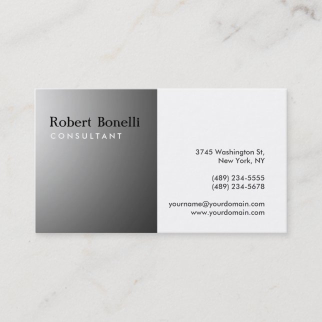 Black White Plain Grey Consultant Business Card (Front)