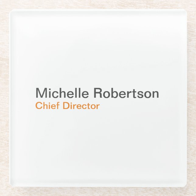 Black White Plain Minimalist Add Own Name Glass Coaster (Front)