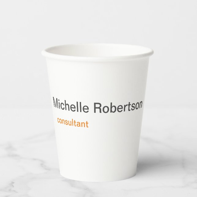 Black White Plain Minimalist Add Own Name Paper Cups (Front)