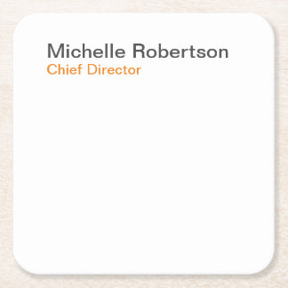 Black White Plain Minimalist Add Own Name Square Paper Coaster