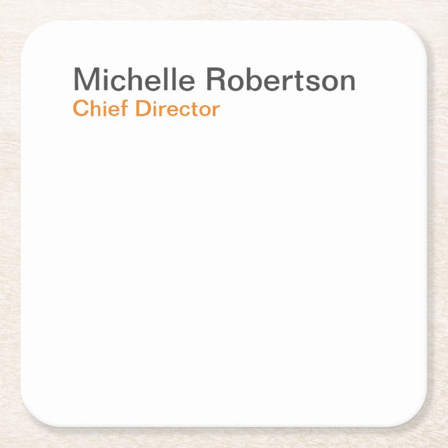 Black White Plain Minimalist Add Own Name Square Paper Coaster (Front)