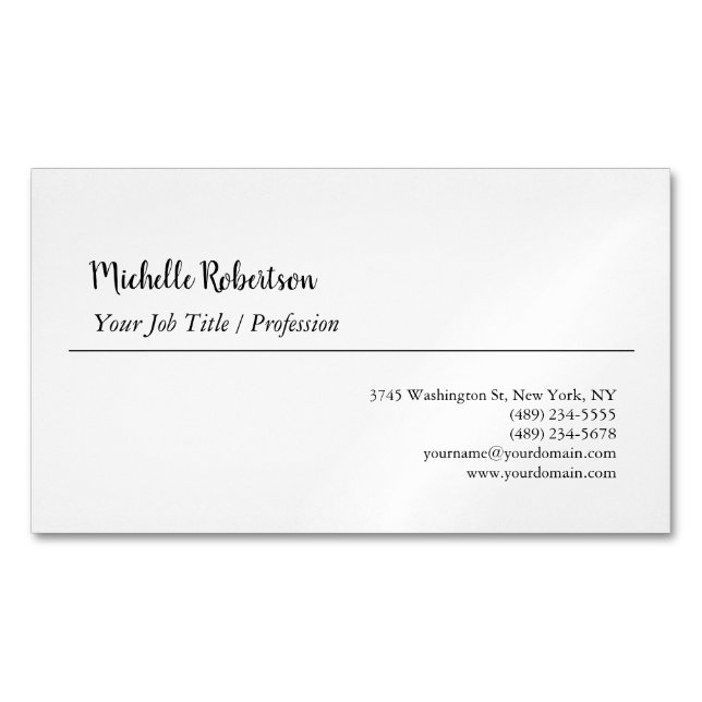 Black White Plain Minimalist Magnetic Business Card (Front)