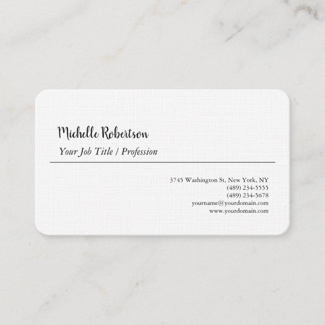 Black White Plain Minimalist Personalised Business Card (Front)