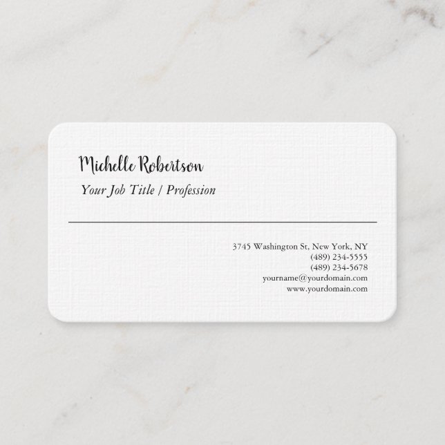Black White Plain Minimalist Personalised Business Card (Front)