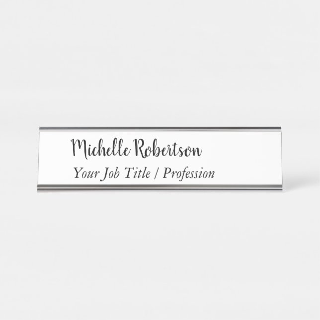 Black White Plain Minimalist Personalised Desk Name Plate (Front)