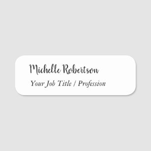 Black White Plain Minimalist Personalised Name Tag