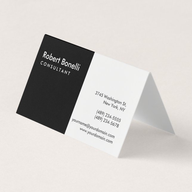 Black White Plain Modern Consultant Business Card (Front)