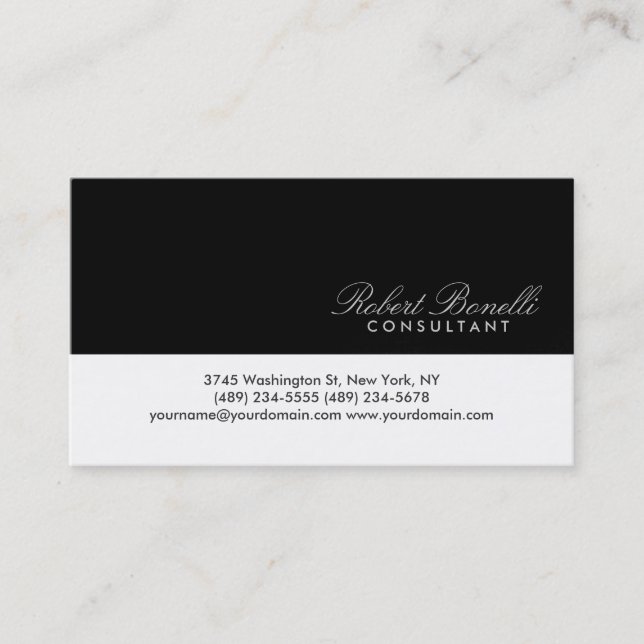 Black White Plain Modern Consultant Business Card (Front)