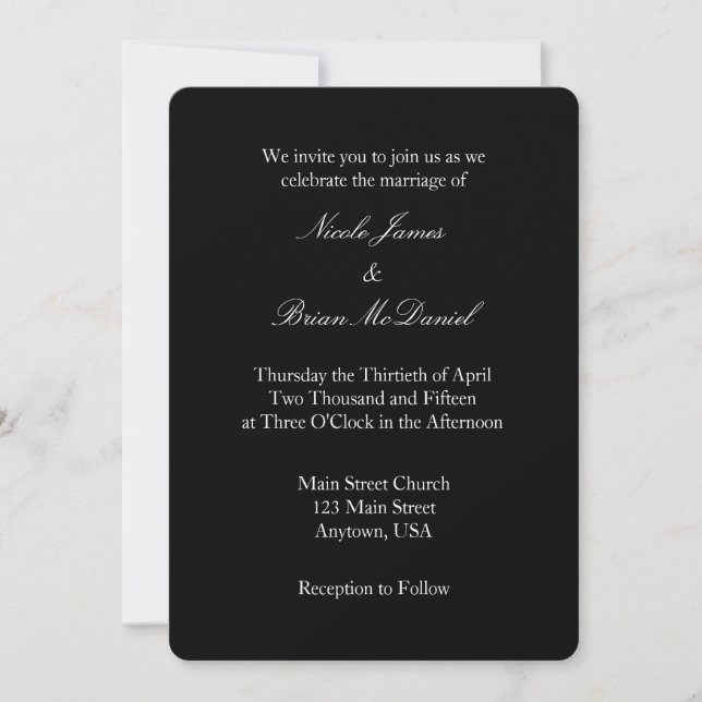 Black White Plain Simple Wedding Invitation (Front)