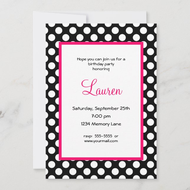 Black & White Poka Dot 40th Birthday Invitation (Front)