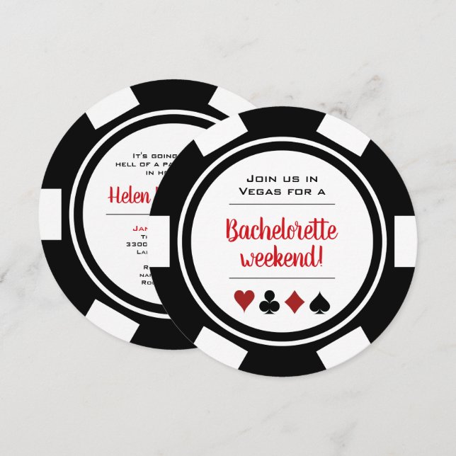 Black White Poker Chip Casino Bachelorette Party Invitation (Front/Back)