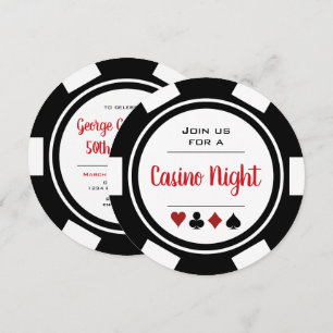 Black White Poker Chip Casino Night Birthday Invitation
