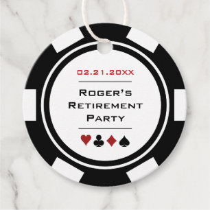 Black White Poker Chip Casino Theme Retirement Favour Tags