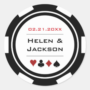 Black White Poker Chip Casino Wedding Classic Round Sticker